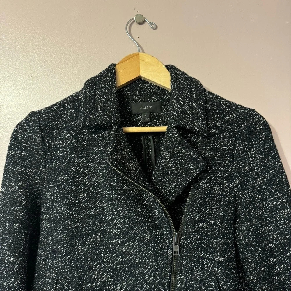 J Crew  Women Moto Boucle Tweed Jacket Black Full Zip Women Size 6 - Picture 3 of 8